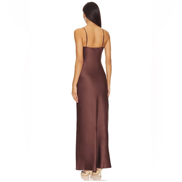Lioness Satin Brown Tie-Front Slip Dress - Picture 3 of 3